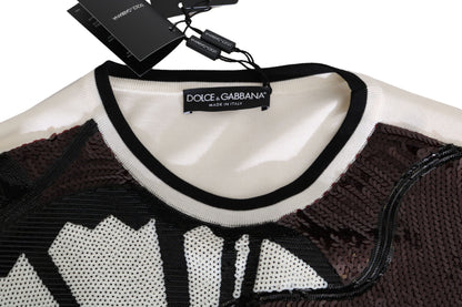 Dolce &amp; Gabbana Weißer Jazz-Pullover mit Pailletten und Gitarre