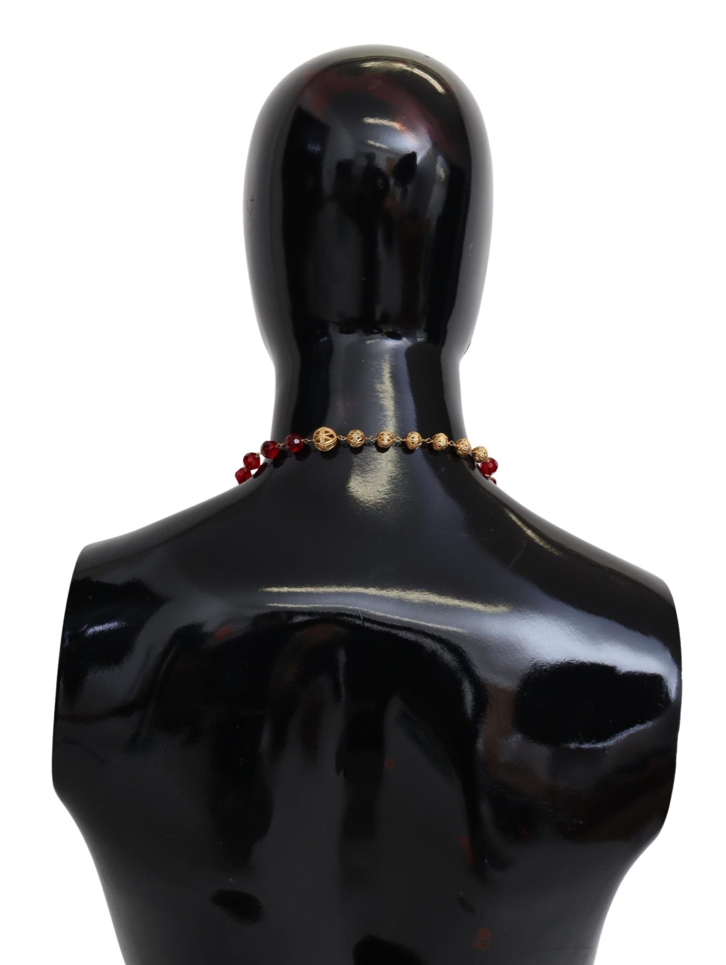 Dolce &amp; Gabbana – Opernkette mit Anhänger aus goldfarbenem Messing mit roten Kristallen