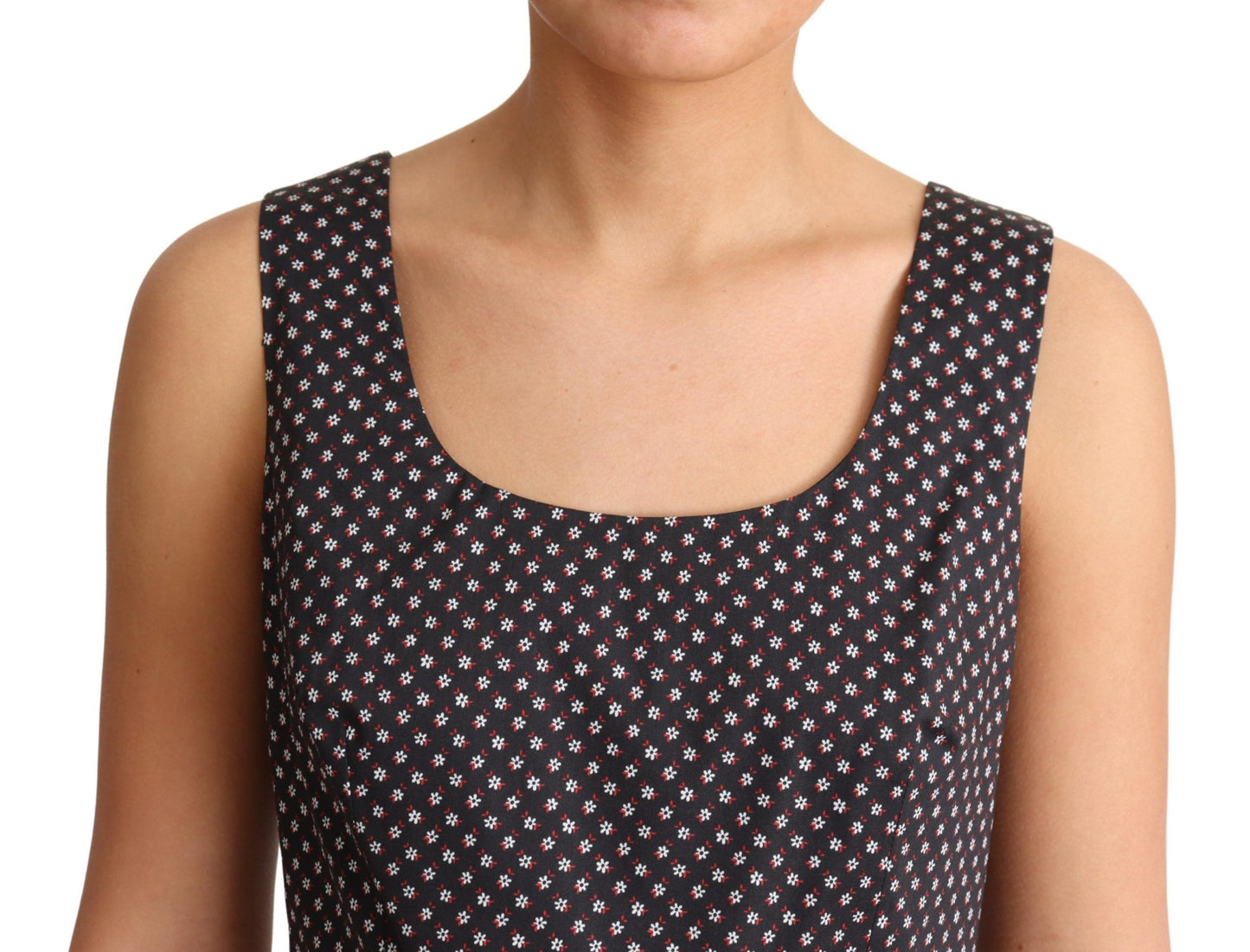 Dolce &amp; Gabbana Schwarzes A-Linien-Stretchkleid aus geblümter Baumwolle