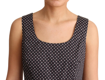 Dolce &amp; Gabbana Schwarzes A-Linien-Stretchkleid aus geblümter Baumwolle