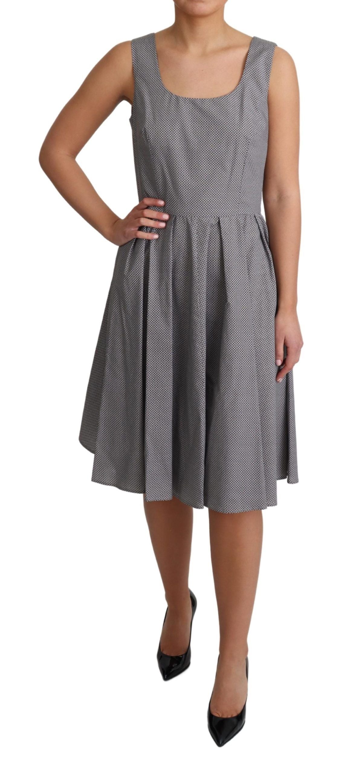 Dolce &amp; Gabbana Blau-Beige geometrisches A-Linien-Kleid aus Baumwolle