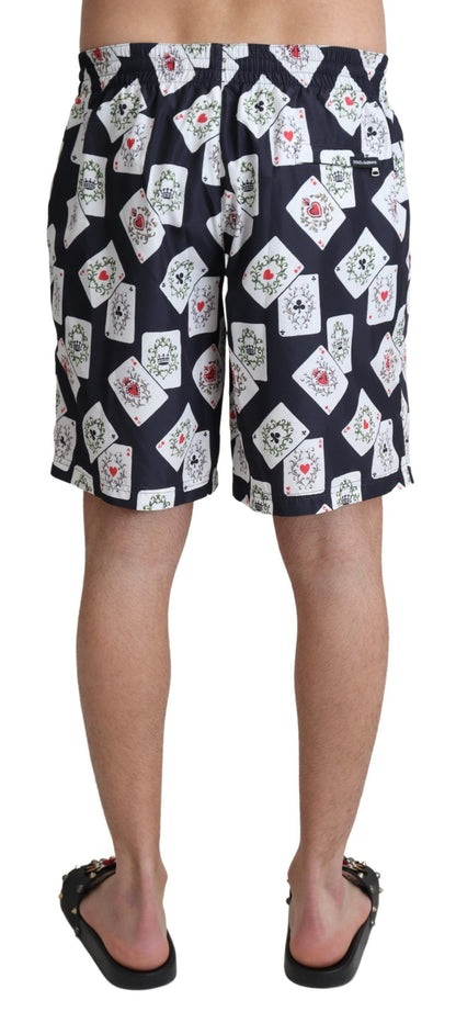 Dolce &amp; Gabbana – Schwarze Strand-Badeshorts mit Kartenspiel-Print