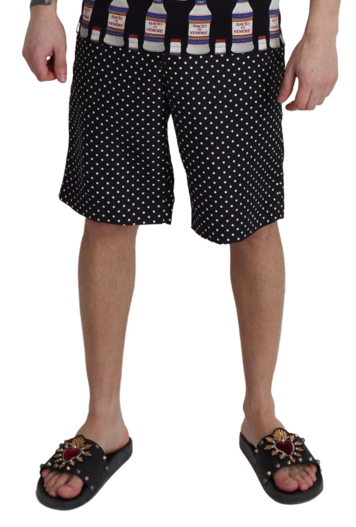 Dolce &amp; Gabbana Schwarze Polka Dots Beachwear Shorts Bademode