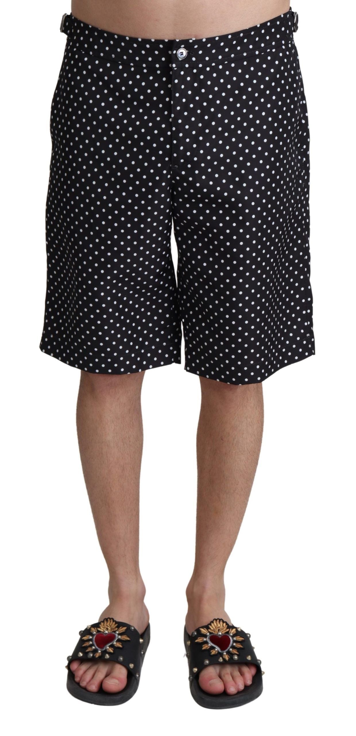 Dolce &amp; Gabbana Schwarze Polka Dots Beachwear Shorts Bademode