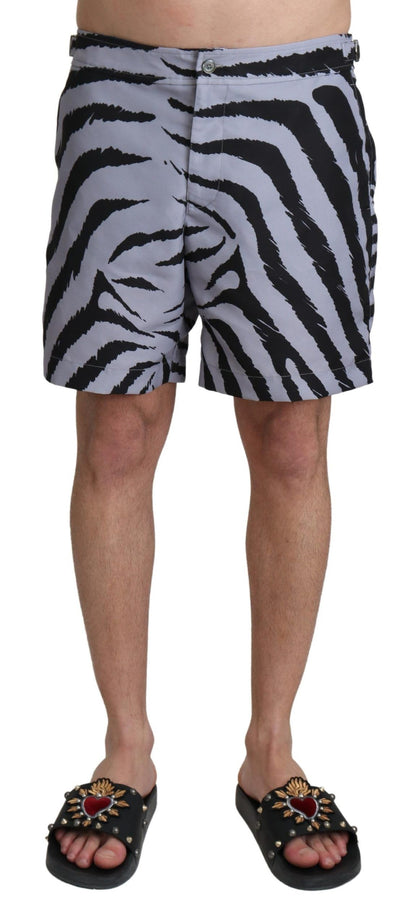 Dolce &amp; Gabbana Graue Strandshorts mit Zebramuster