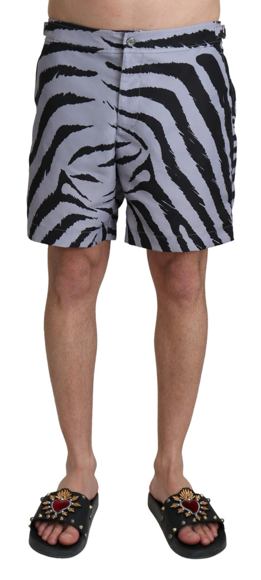 Dolce &amp; Gabbana Graue Strandshorts mit Zebramuster