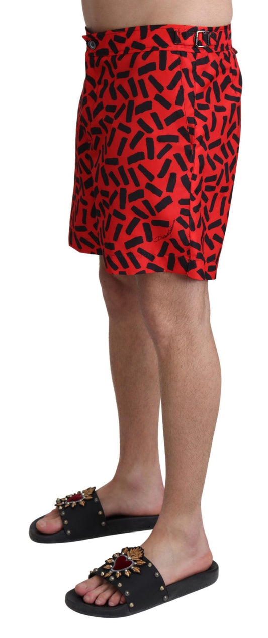 Dolce &amp; Gabbana Rot gemusterte Strandshorts Bademode