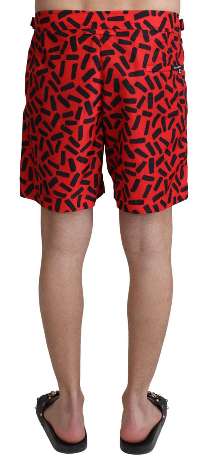 Dolce &amp; Gabbana Rot gemusterte Strandshorts Bademode