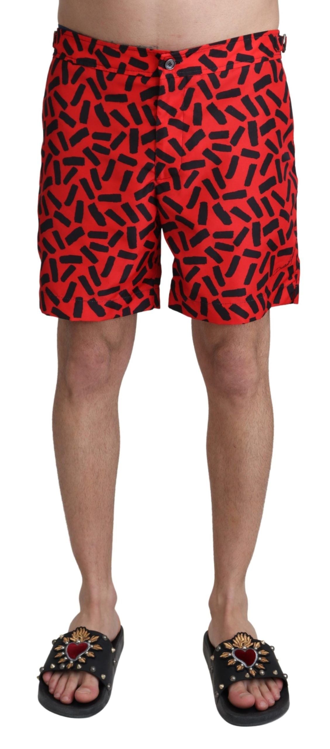 Dolce &amp; Gabbana Rot gemusterte Strandshorts Bademode