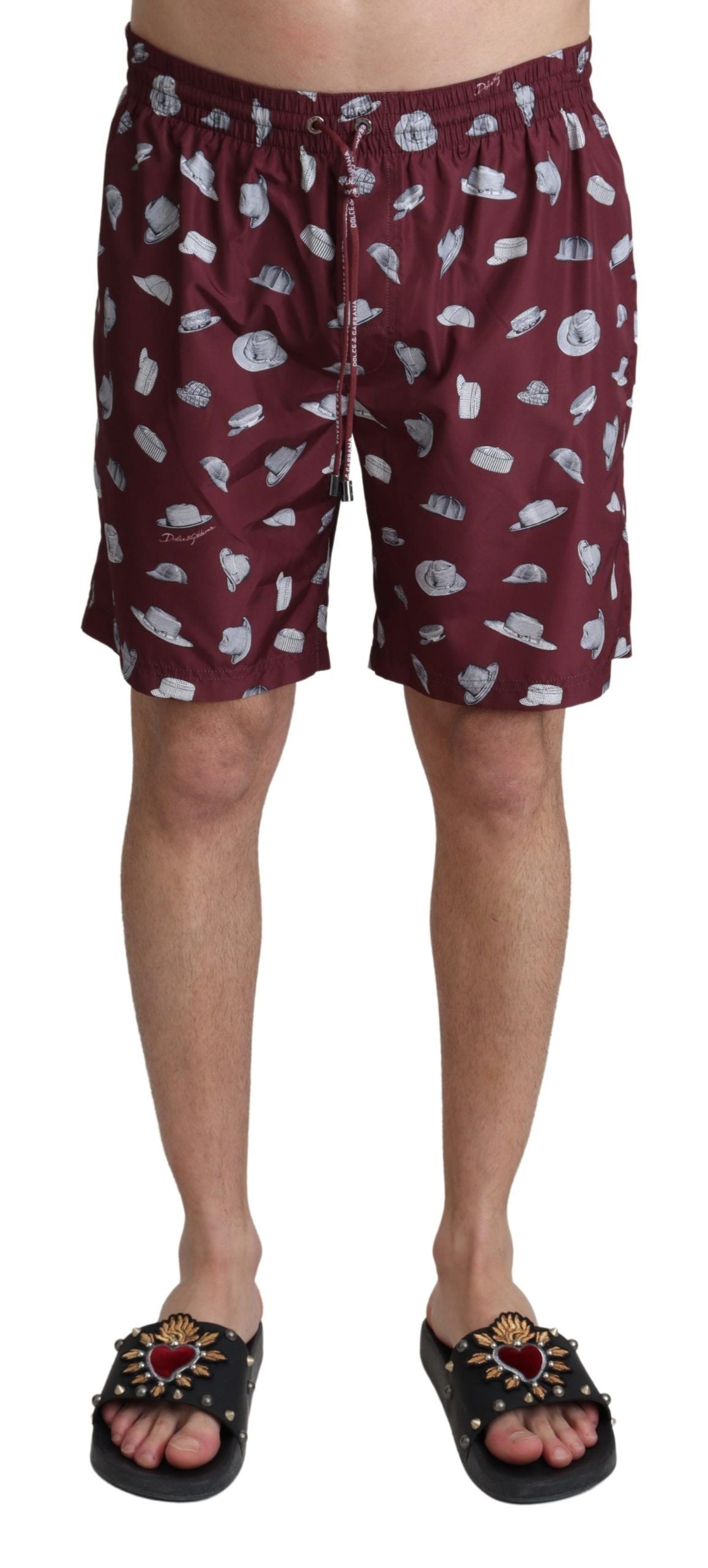 Dolce &amp; Gabbana Kastanienbraune Hüte Print Beachwear Shorts Bademode