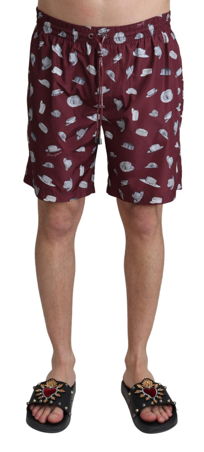 Dolce &amp; Gabbana Kastanienbraune Hüte Print Beachwear Shorts Bademode