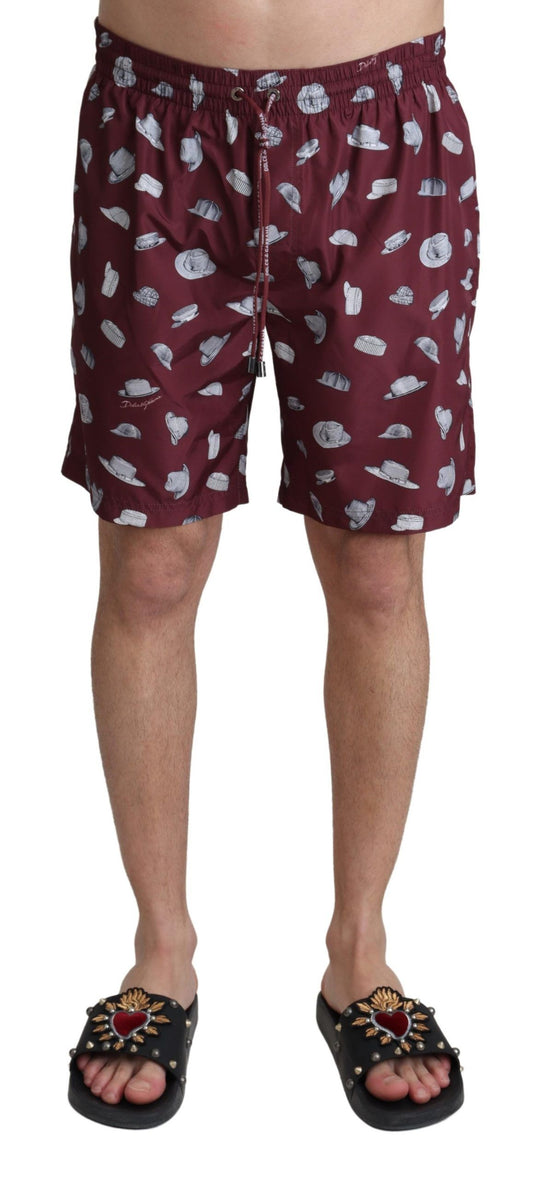 Dolce &amp; Gabbana Kastanienbraune Hüte Print Beachwear Shorts Bademode