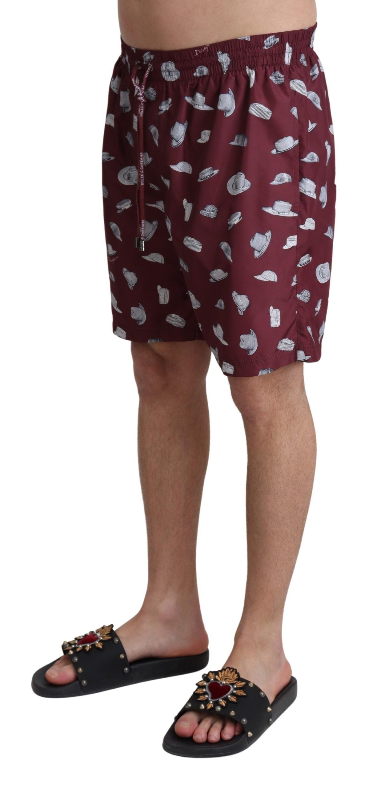 Dolce &amp; Gabbana Kastanienbraune Hüte Print Beachwear Shorts Bademode