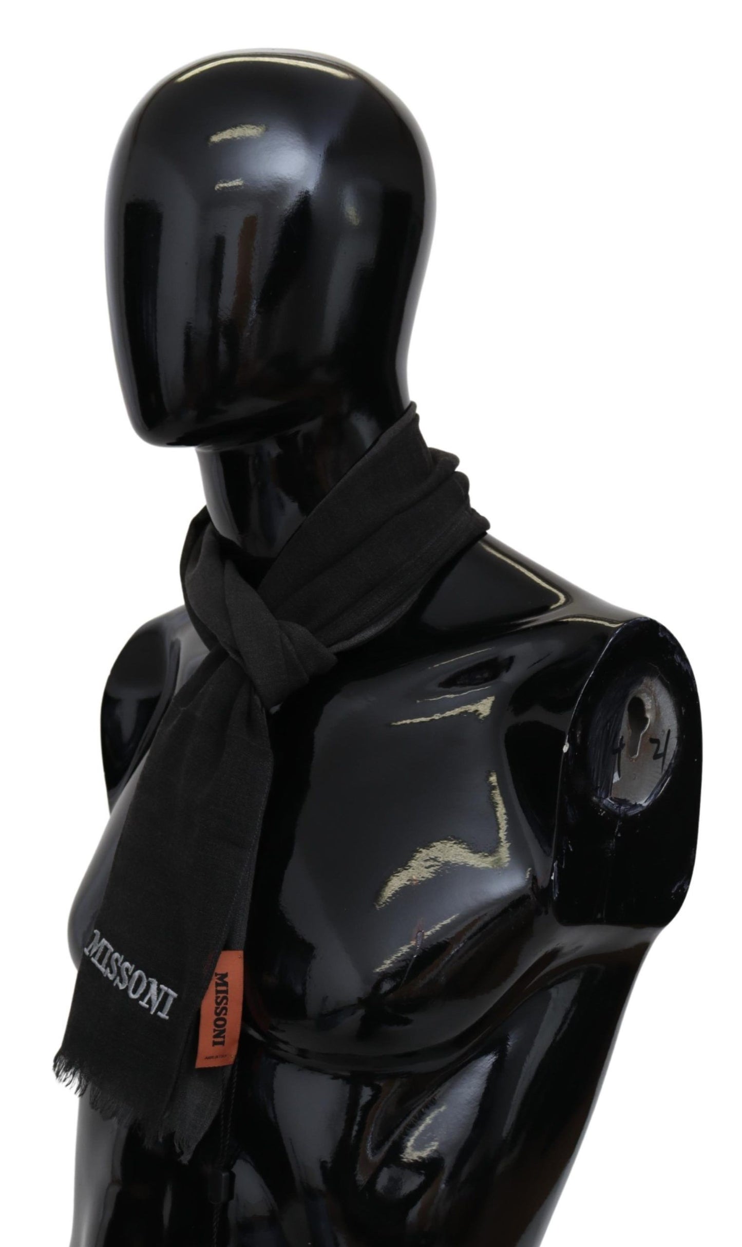 Missoni Schwarzer Woll-Unisex-Halswickelschal mit Fransen und Logo