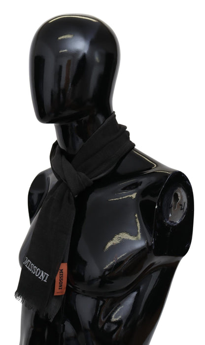 Missoni Schwarzer Woll-Unisex-Halswickelschal mit Fransen und Logo