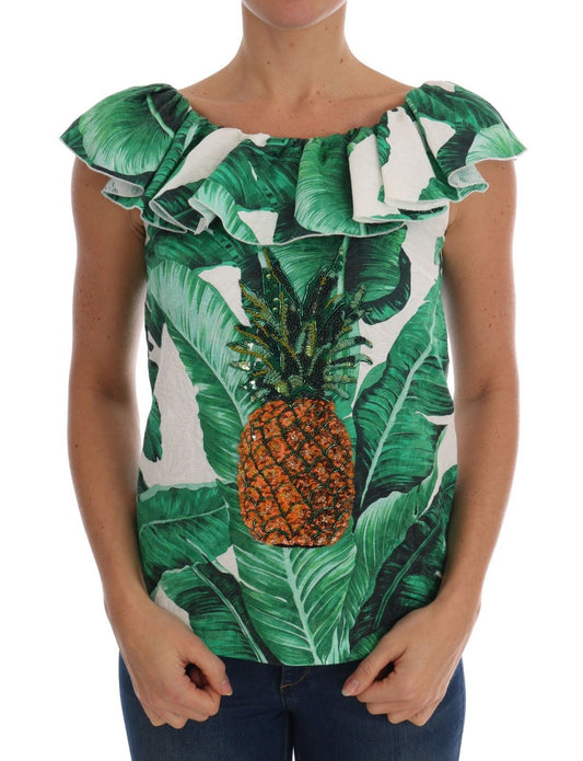 Dolce &amp; Gabbana – Blusen-T-Shirt mit Ananas- und Bananen-Paillettenmuster