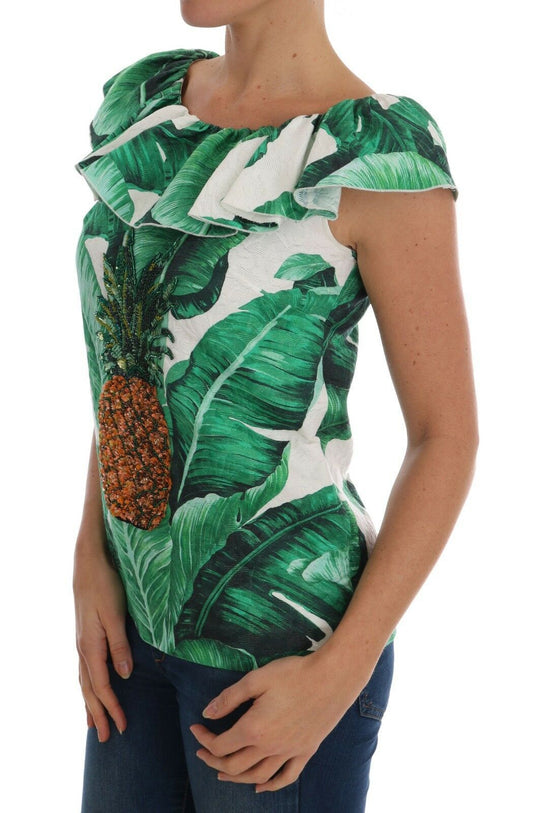 Dolce &amp; Gabbana – Blusen-T-Shirt mit Ananas- und Bananen-Paillettenmuster