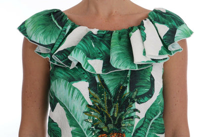 Dolce &amp; Gabbana – Blusen-T-Shirt mit Ananas- und Bananen-Paillettenmuster