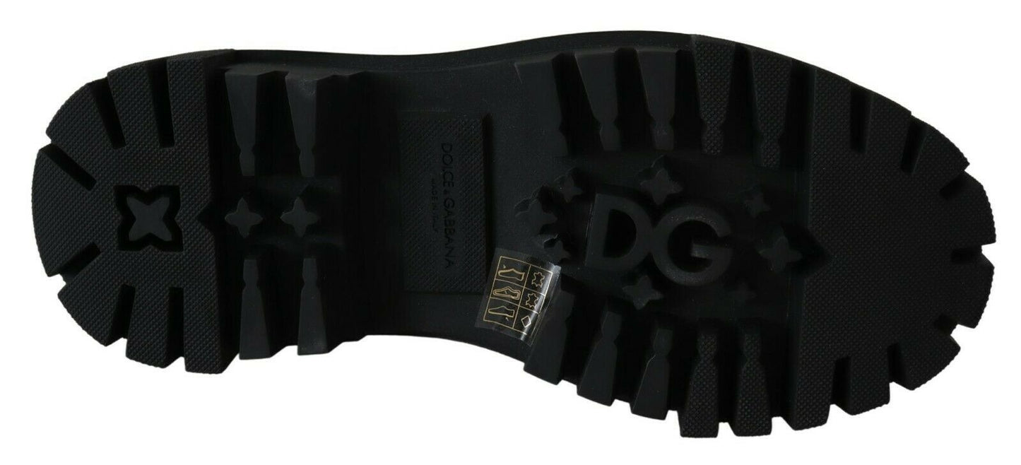 Dolce &amp; Gabbana – Schwarze Kampfstiefel aus Leder mit Kristallen
