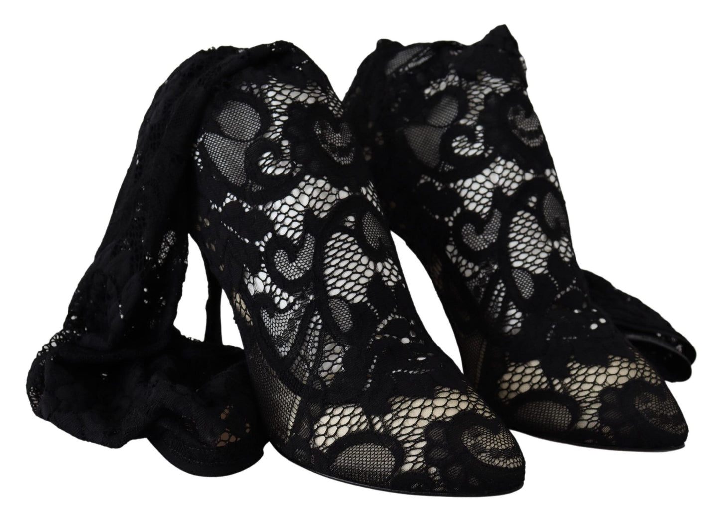Dolce & Gabbana Black Taormina Lace Socks Boots Shoes Pumps