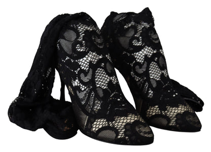 Dolce & Gabbana Black Taormina Lace Socks Boots Shoes Pumps