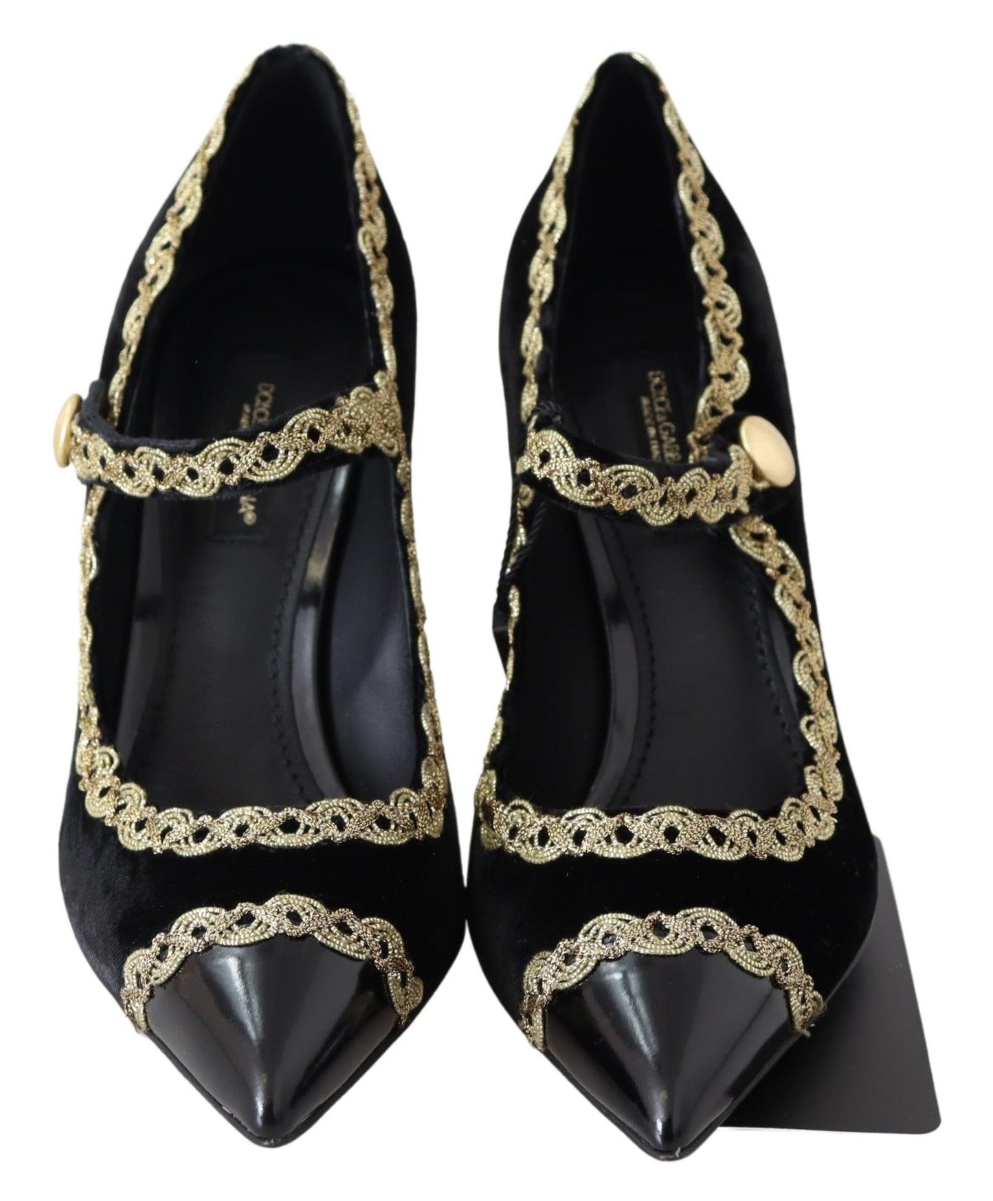 Dolce &amp; Gabbana – Mary-Janes-Pumps aus schwarzem Samt in Gold
