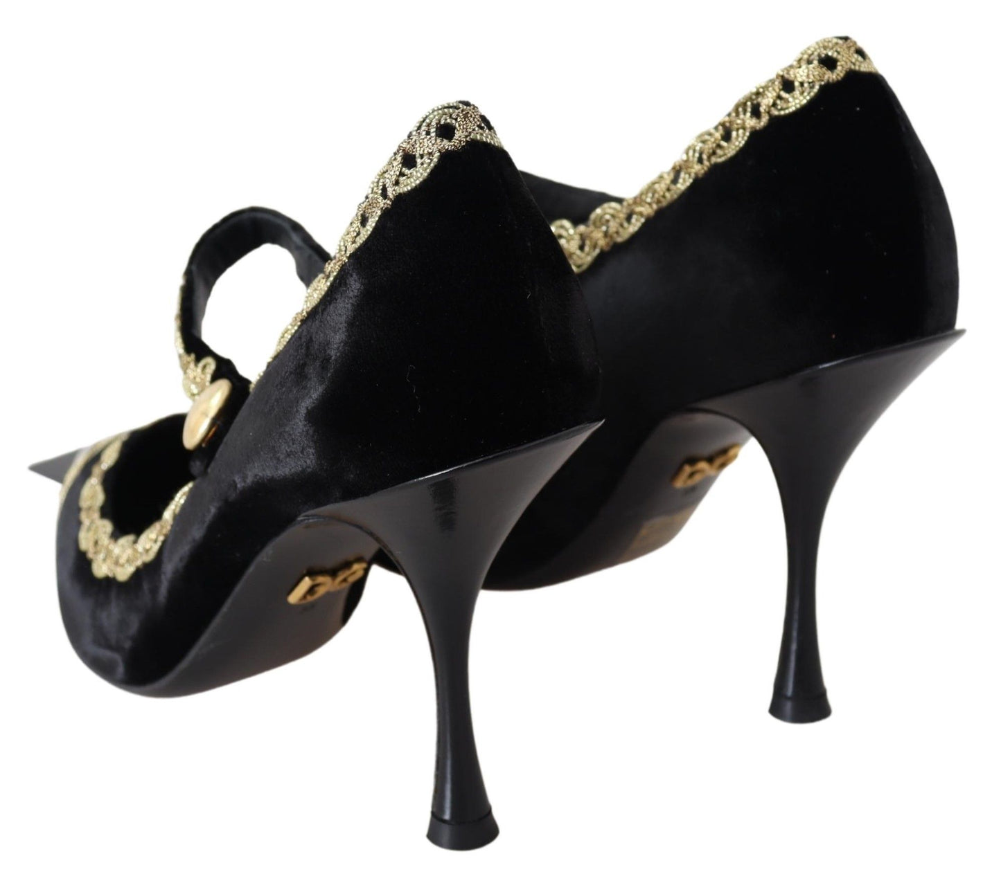 Dolce &amp; Gabbana – Mary-Janes-Pumps aus schwarzem Samt in Gold