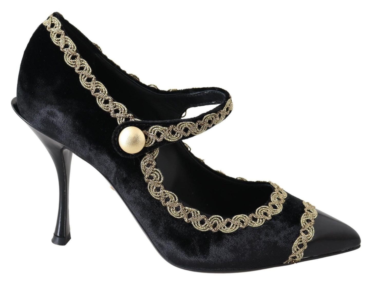 Dolce &amp; Gabbana – Mary-Janes-Pumps aus schwarzem Samt in Gold