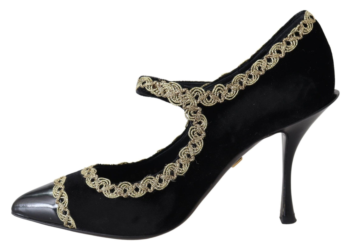 Dolce &amp; Gabbana – Mary-Janes-Pumps aus schwarzem Samt in Gold