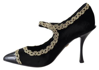 Dolce &amp; Gabbana – Mary-Janes-Pumps aus schwarzem Samt in Gold