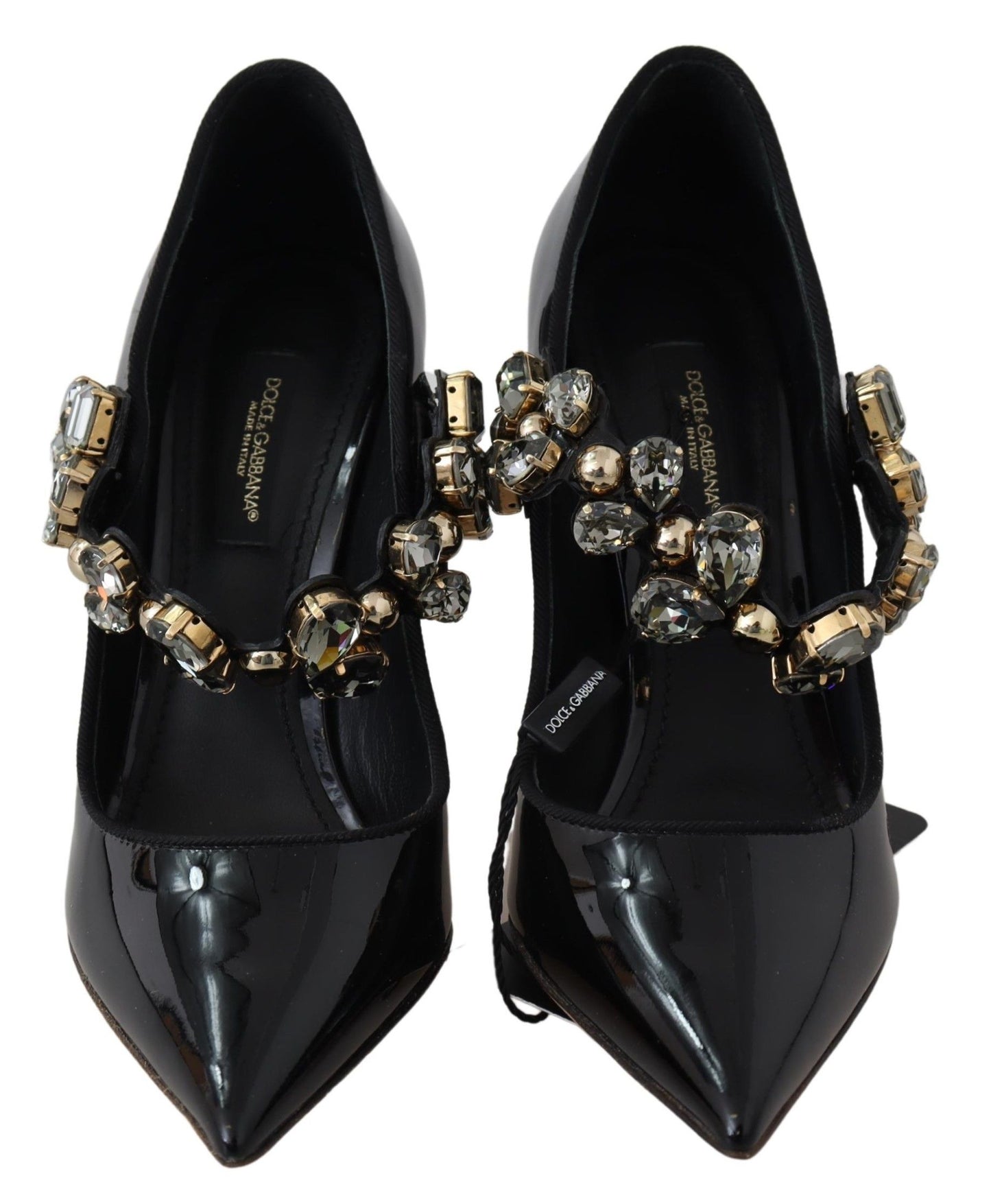 Dolce &amp; Gabbana – Mary-Jane-Pumps aus schwarzem Leder mit Kristallen