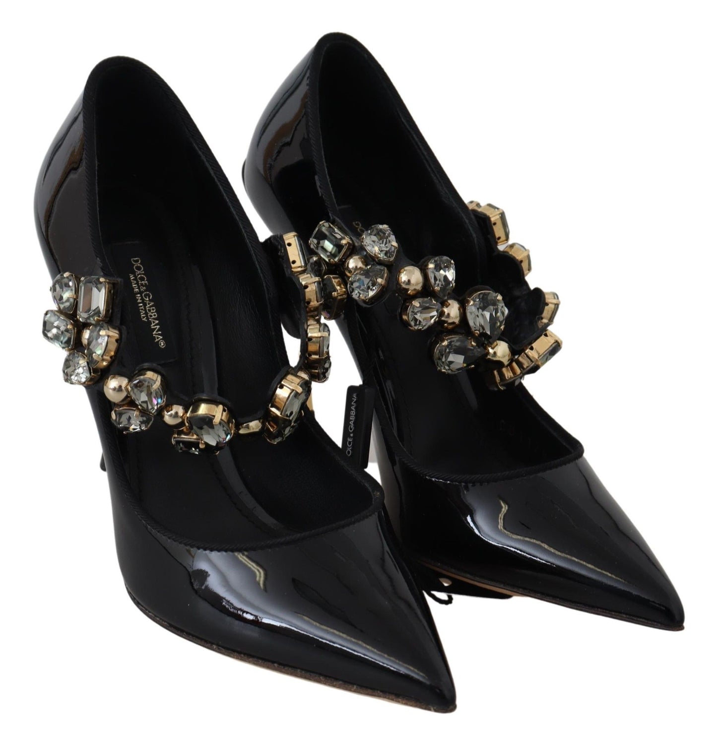 Dolce &amp; Gabbana – Mary-Jane-Pumps aus schwarzem Leder mit Kristallen