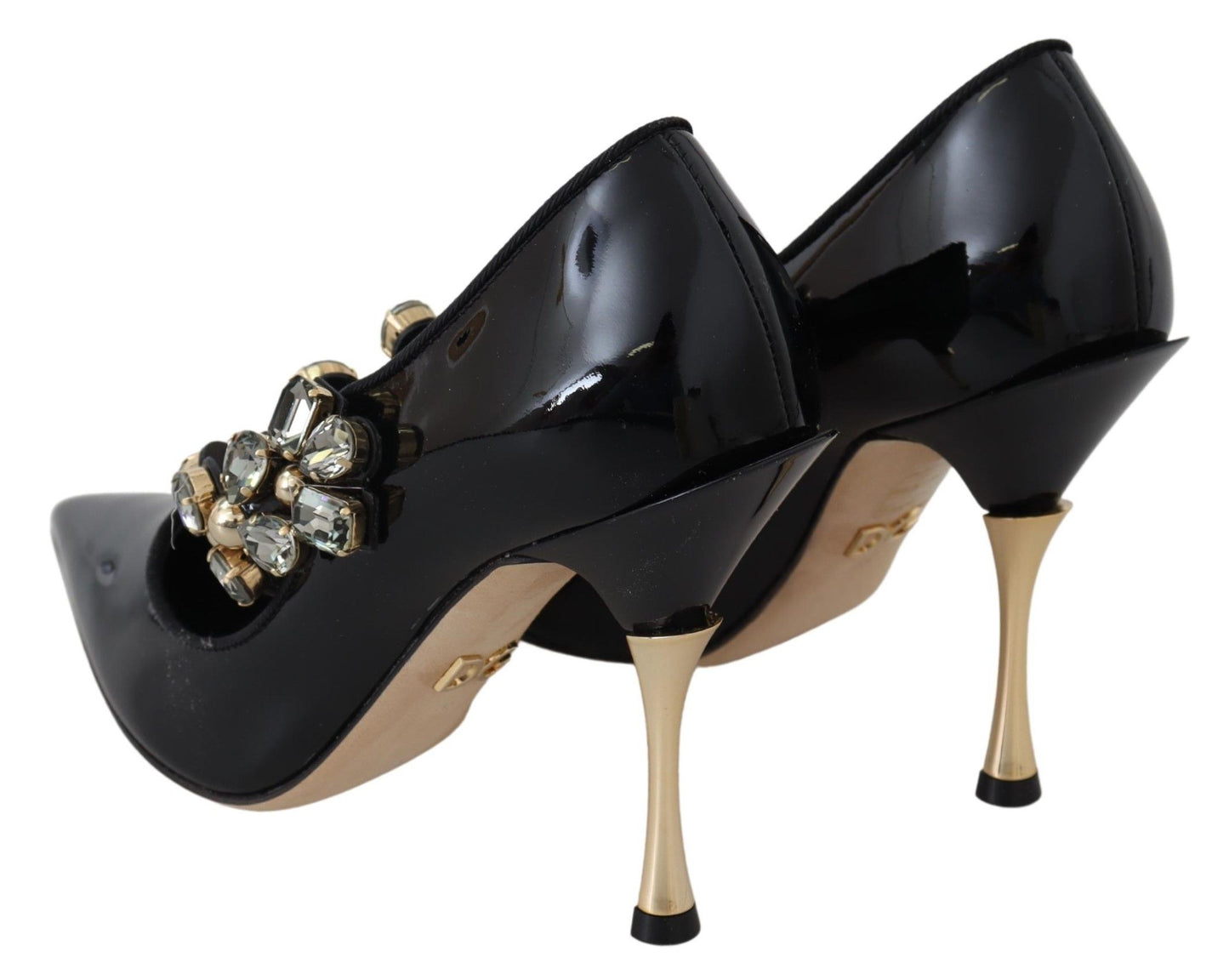 Dolce &amp; Gabbana – Mary-Jane-Pumps aus schwarzem Leder mit Kristallen