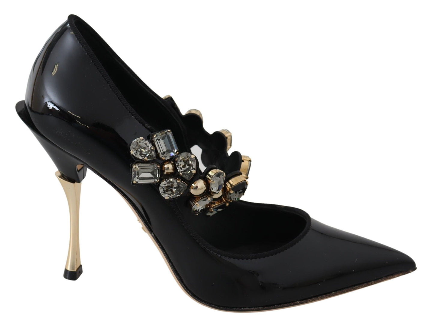 Dolce &amp; Gabbana – Mary-Jane-Pumps aus schwarzem Leder mit Kristallen