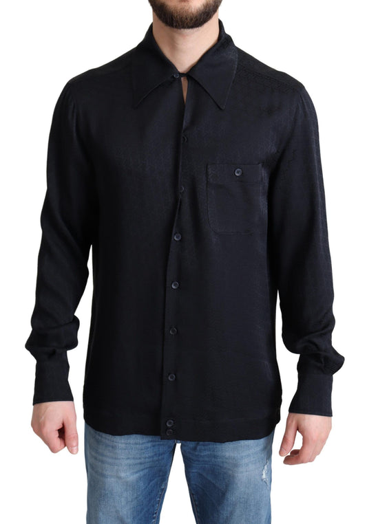 Dolce &amp; Gabbana – Lässiges Button-Down-Hemd aus schwarzer Jacquard-Seide