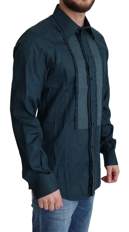 Dolce &amp; Gabbana – Blaues, formelles Baumwollhemd mit Knopfleiste