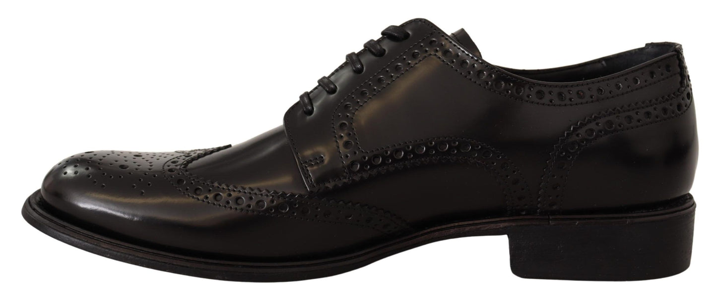 Dolce &amp; Gabbana – Formelle Oxford-Schuhe aus schwarzem Leder mit Flügelkappe