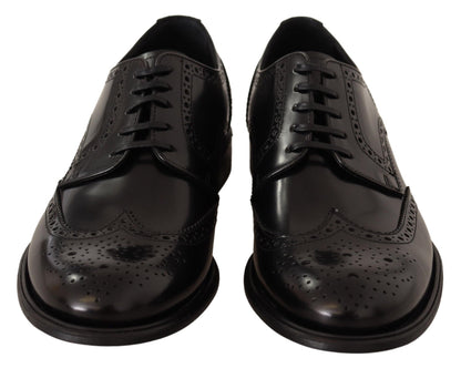 Dolce &amp; Gabbana – Formelle Oxford-Schuhe aus schwarzem Leder mit Flügelkappe
