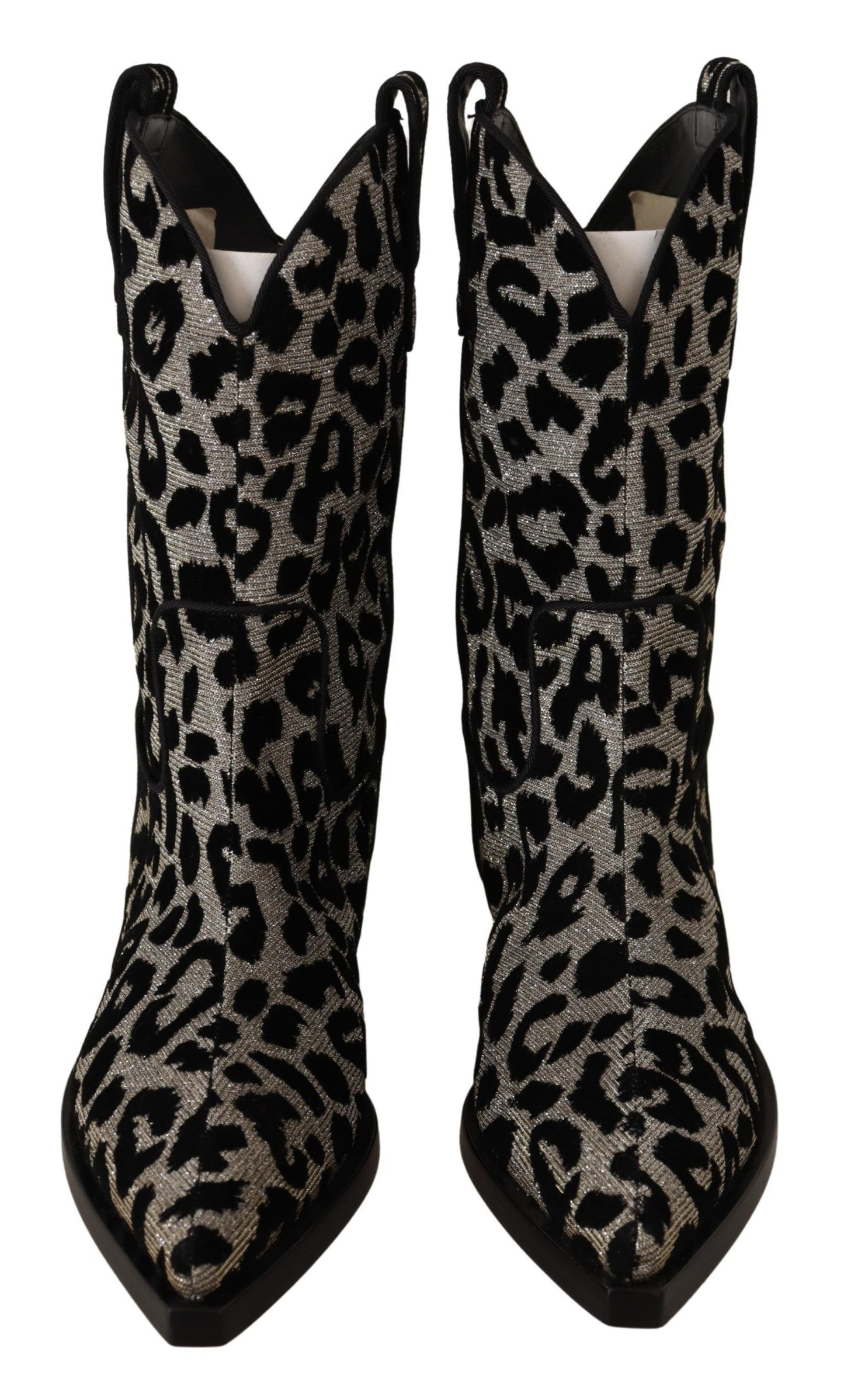 Dolce &amp; Gabbana Grau Schwarz Leopard Cowboy Stiefel Schuhe