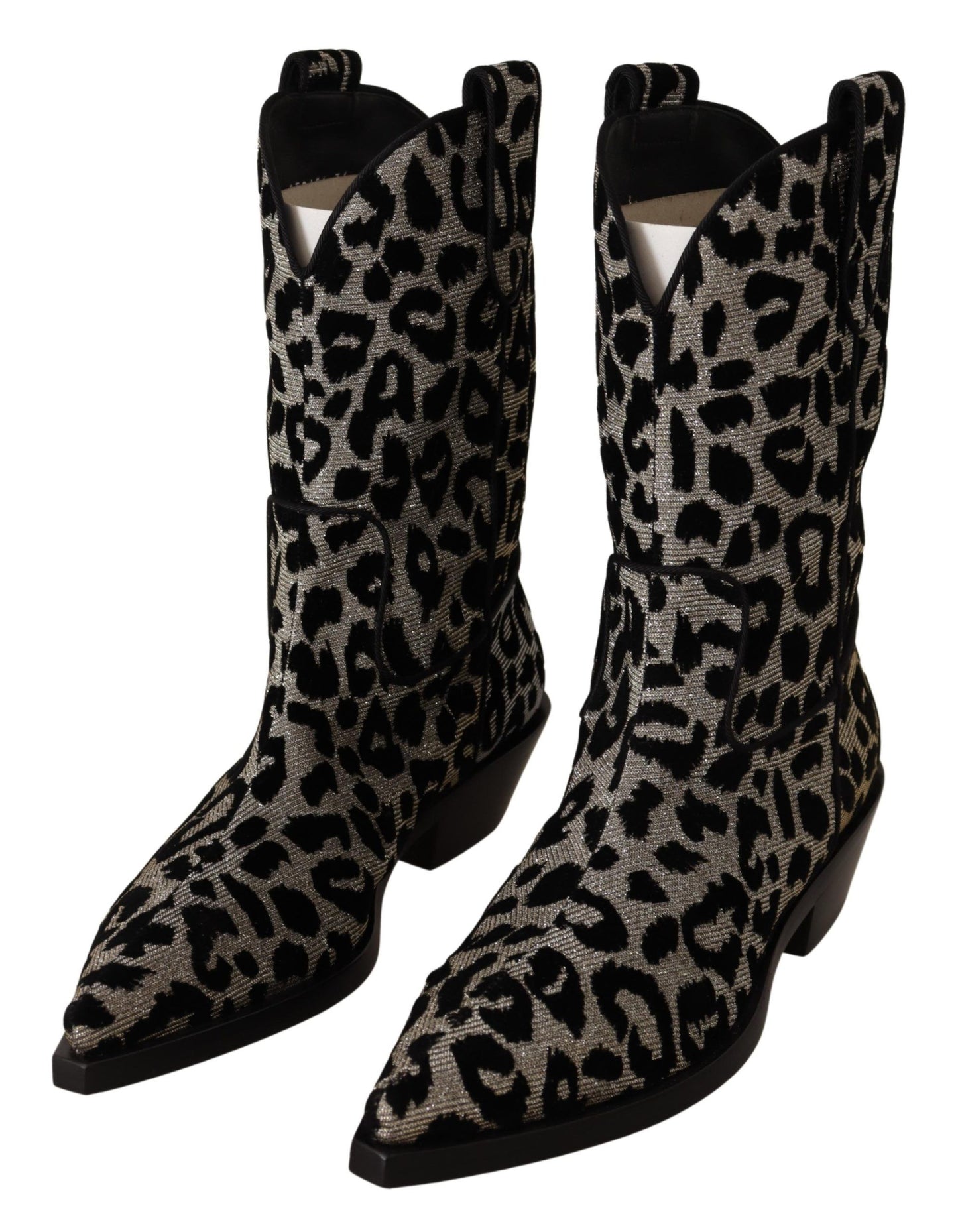 Dolce &amp; Gabbana Grau Schwarz Leopard Cowboy Stiefel Schuhe