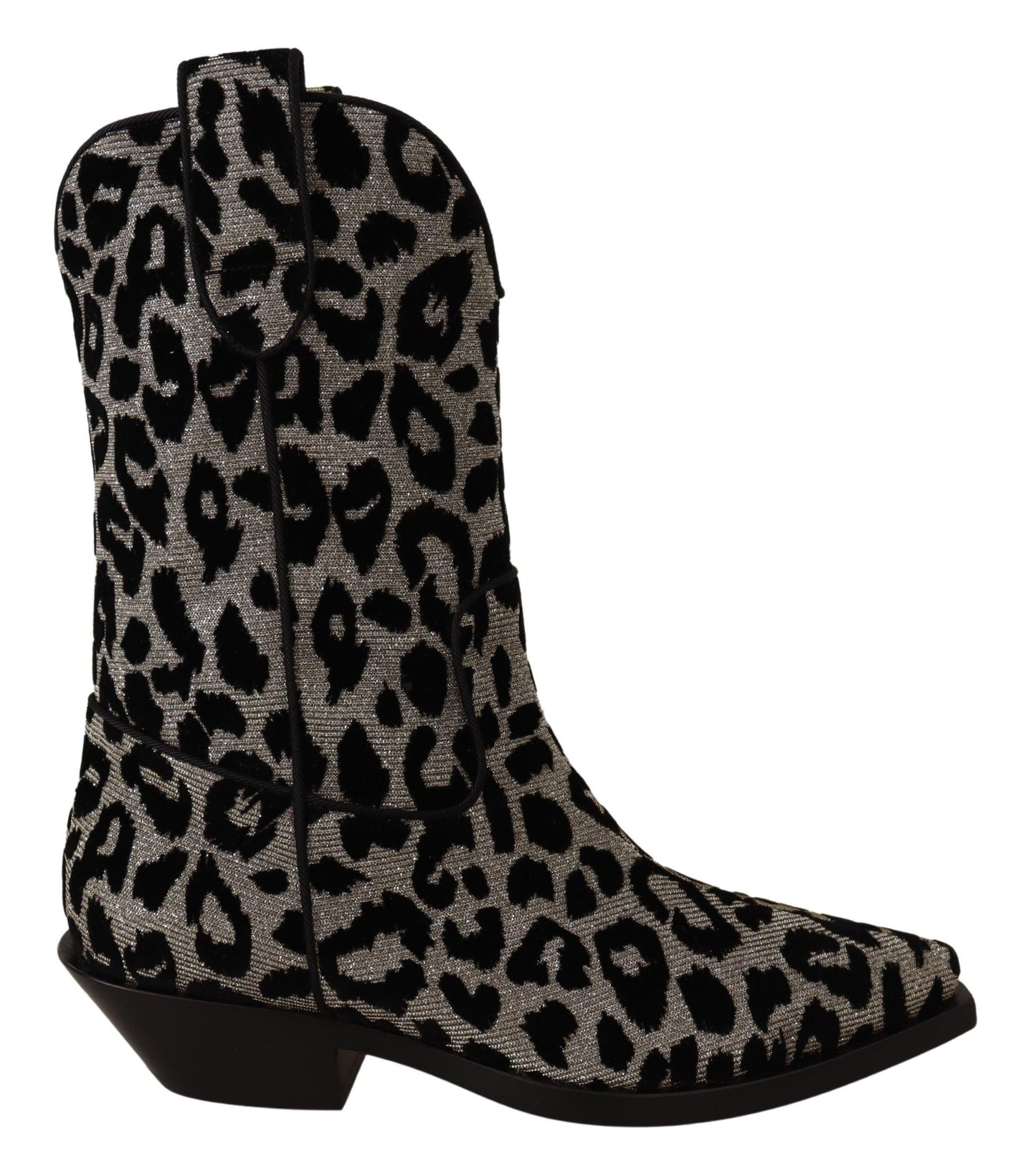 Dolce &amp; Gabbana Grau Schwarz Leopard Cowboy Stiefel Schuhe