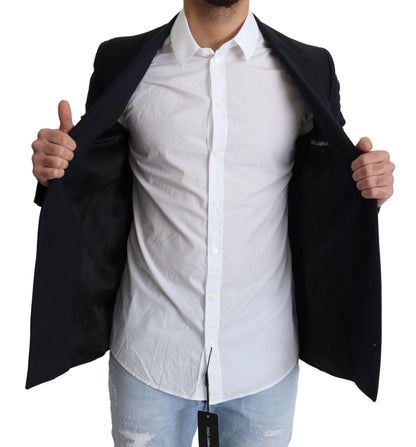Dolce &amp; Gabbana Dunkelblaue einreihige Wollmanteljacke