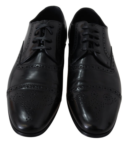 Dolce & Gabbana Black Leather Men Derby Formal Loafers Shoes