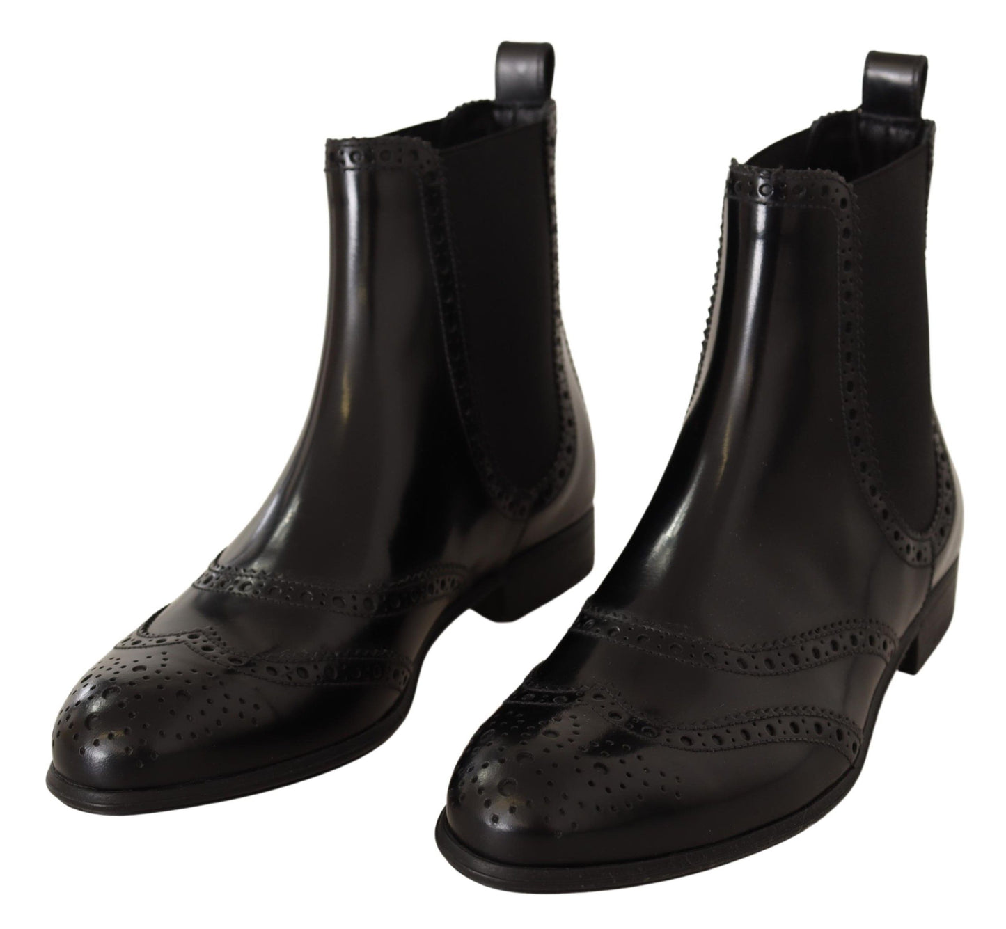 Dolce &amp; Gabbana Schwarze Leder Knöchelhohe Flache Stiefel Schuhe