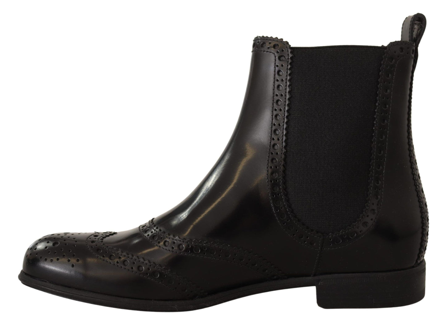 Dolce &amp; Gabbana Schwarze Leder Knöchelhohe Flache Stiefel Schuhe