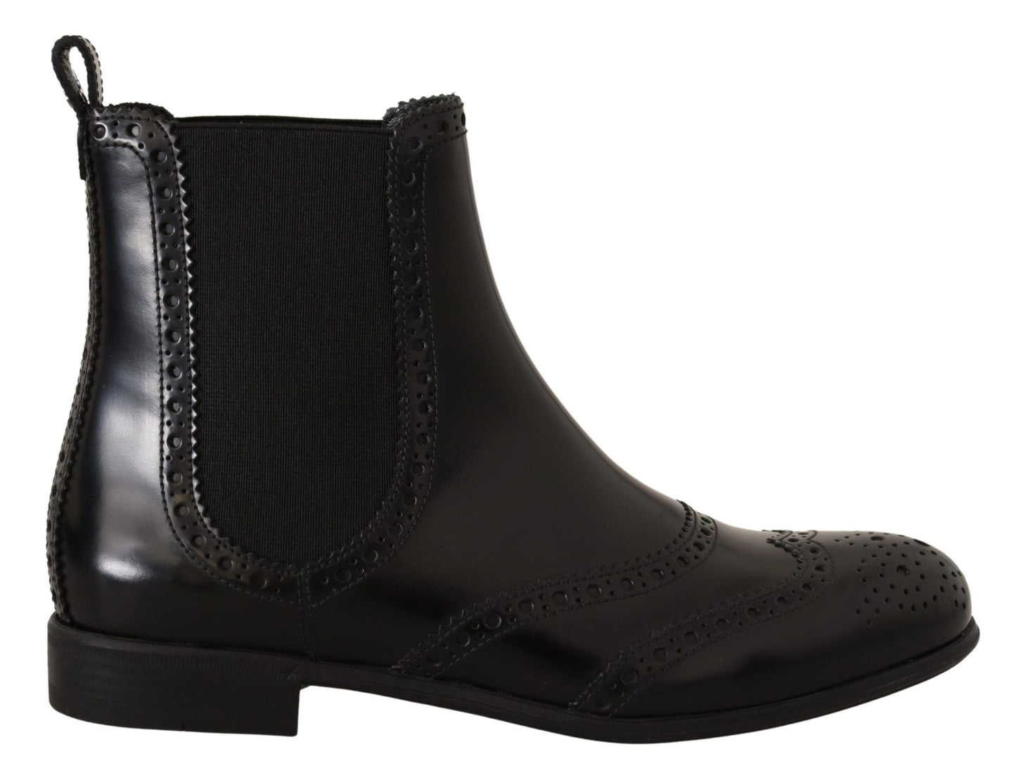Dolce &amp; Gabbana Schwarze Leder Knöchelhohe Flache Stiefel Schuhe