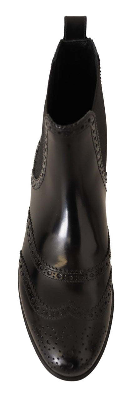 Dolce &amp; Gabbana Schwarze Leder Knöchelhohe Flache Stiefel Schuhe