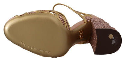 Dolce &amp; Gabbana – Pumps aus rosagoldenem Leder mit Kristallen und T-Riemen