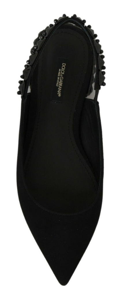 Dolce &amp; Gabbana – Schwarze flache Slingback-Charmeuse-Schuhe