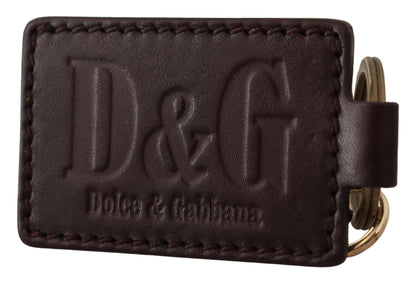 Dolce &amp; Gabbana Schlüsselanhänger mit Metallring und Logo aus braunem Leder